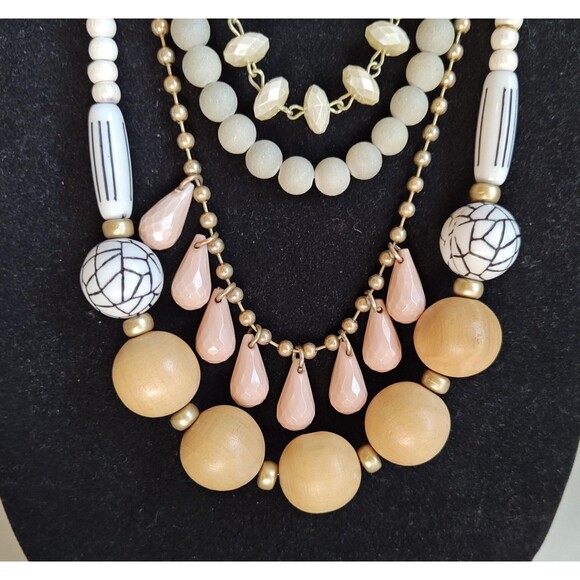 Plunder Designs Statement Bib Necklace Multi-Strand Beaded Layered Boho 18" - Picture 2 of 10